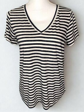 Lucky Brand Women Stripe V neck Short Sleeve Tshirt Size Small
